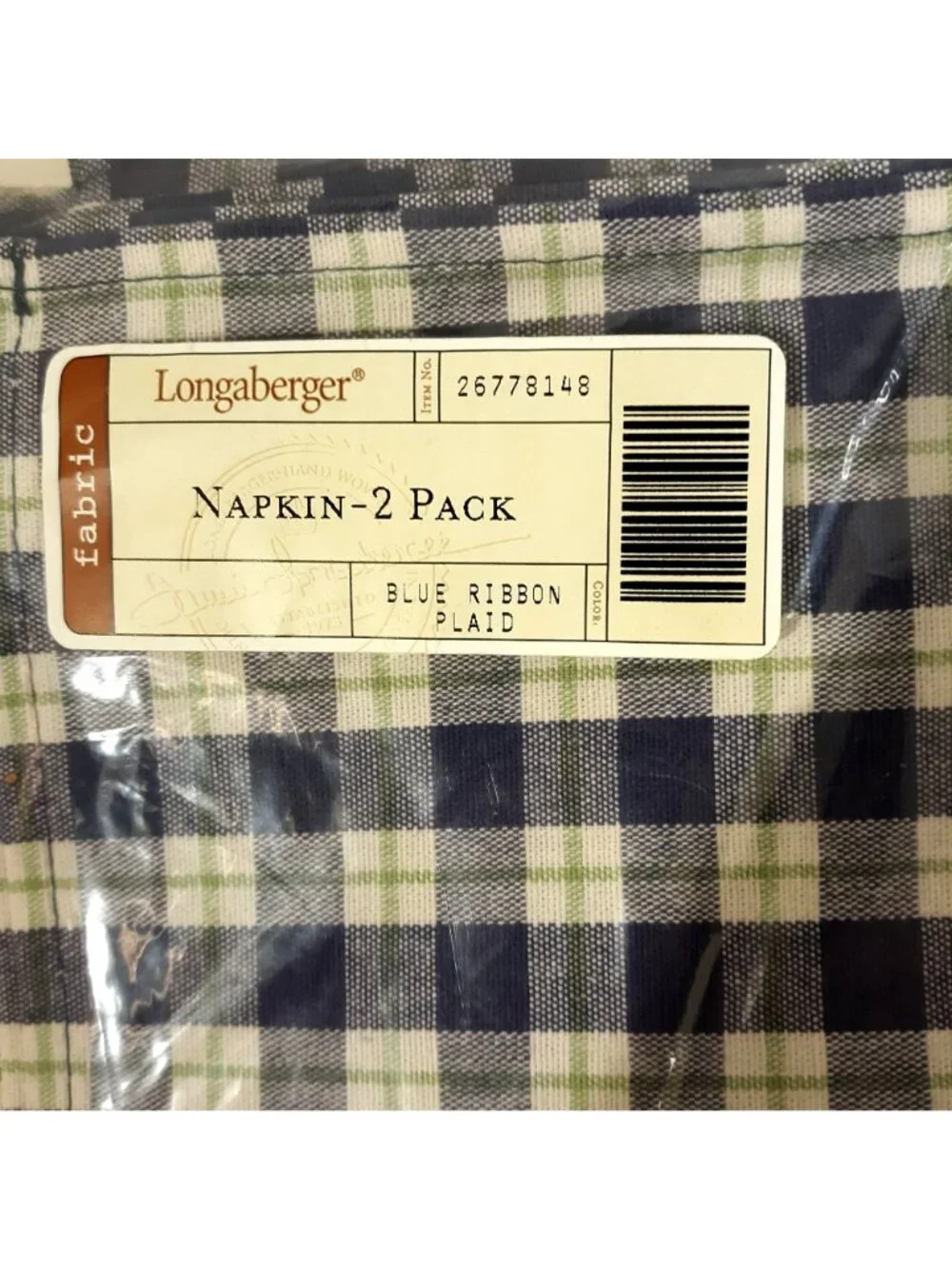 Longaberger Napkins 6 Pack #26778148 Blue Ribbon Plaid Cotton 19